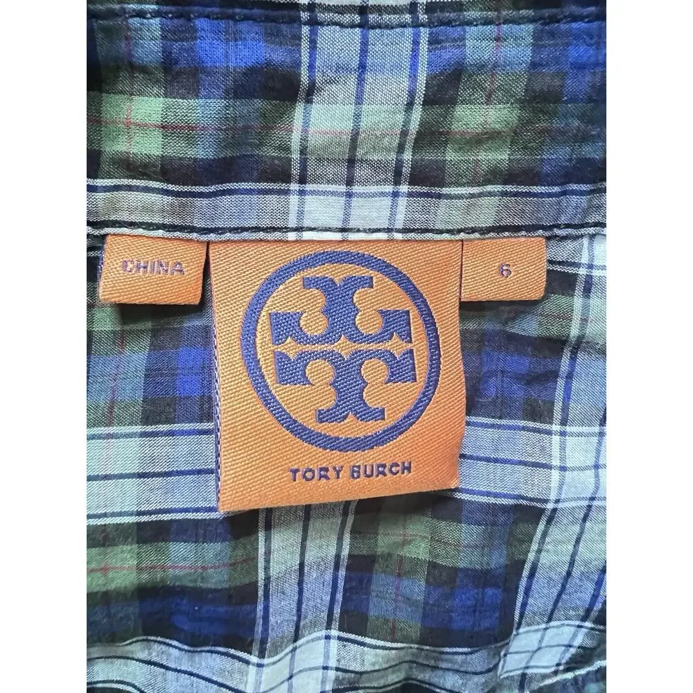 Tory Burch Preppy Tartan Plaid Button Ruffle Preppy Dark Academia Tailored SZ 6